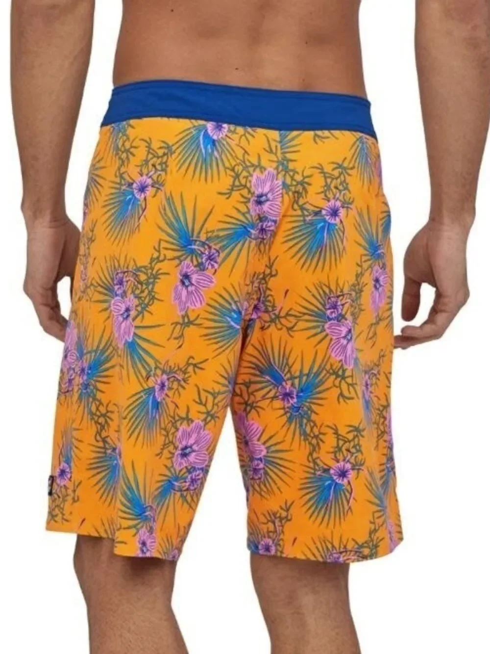 Patagonia Mens Palm Tropical Floral Wavefarer Boardshorts Saffron Orange Size 34